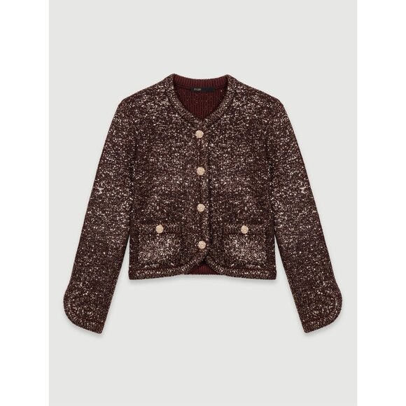 NWT MAJE Sequinned Cardigan Brown Women’s Sz 3 Jacket - Picture 1 of 9